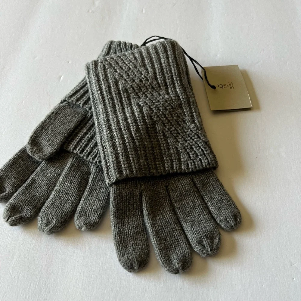 ALLSAINTS WOMENS TRAVELING RIB FOLDOVER CUFF KNIT GLOVES WOOL BLEND GRAY OS NWT